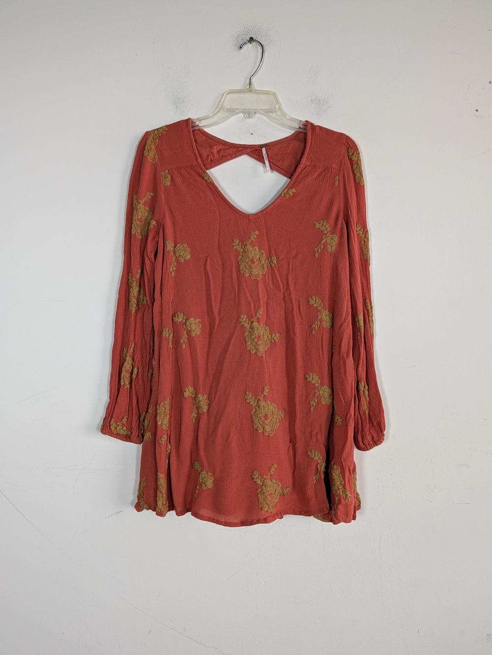 Free People Emma Austin Rust Long-Sleeve Tunic Dress, Size Small
